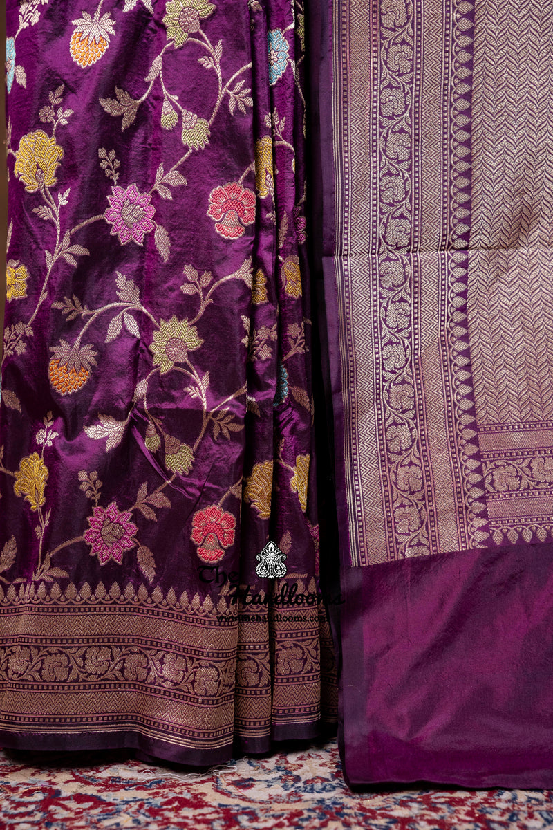 Pure Katan Silk Banarasi Handloom Saree - All over Jaal Work With Meenakari - The Handlooms