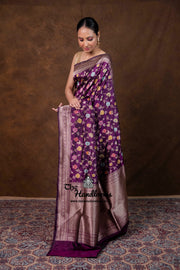 Pure Katan Silk Banarasi Handloom Saree - All over Jaal Work With Meenakari - The Handlooms