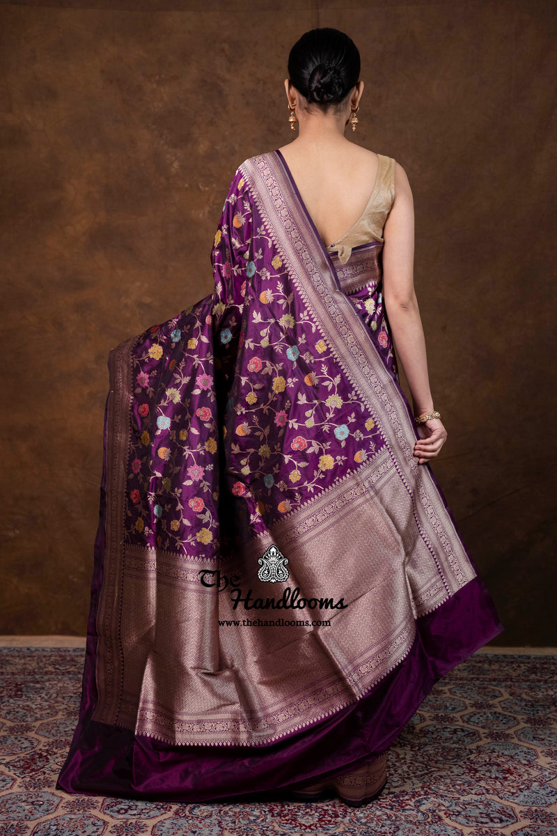 Pure Katan Silk Banarasi Handloom Saree - All over Jaal Work With Meenakari - The Handlooms