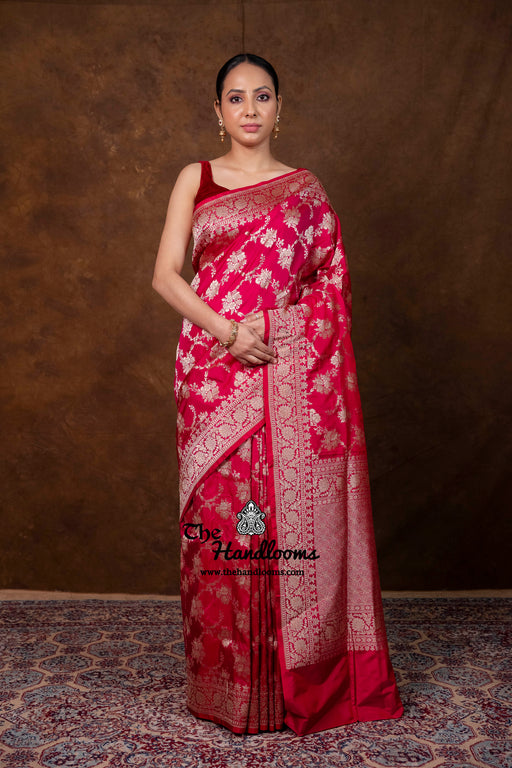 Pure Katan Silk Banarasi Handloom Saree - All Over Jaal Work - The Handlooms