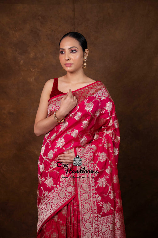 Pure Katan Silk Banarasi Handloom Saree - All Over Jaal Work - The Handlooms