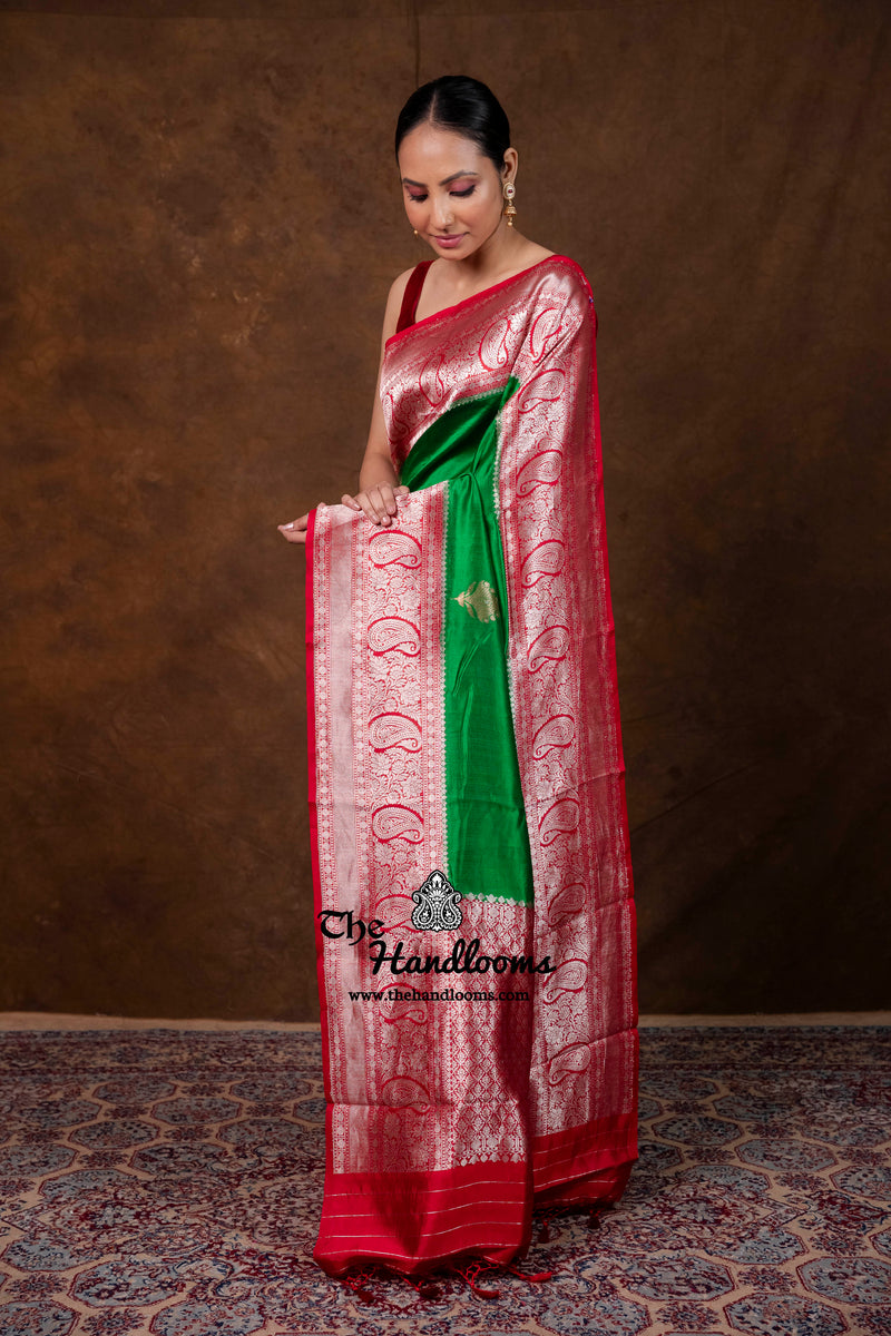 Pure Katan Silk Banarasi Handloom Saree - All Over Kadua Boota