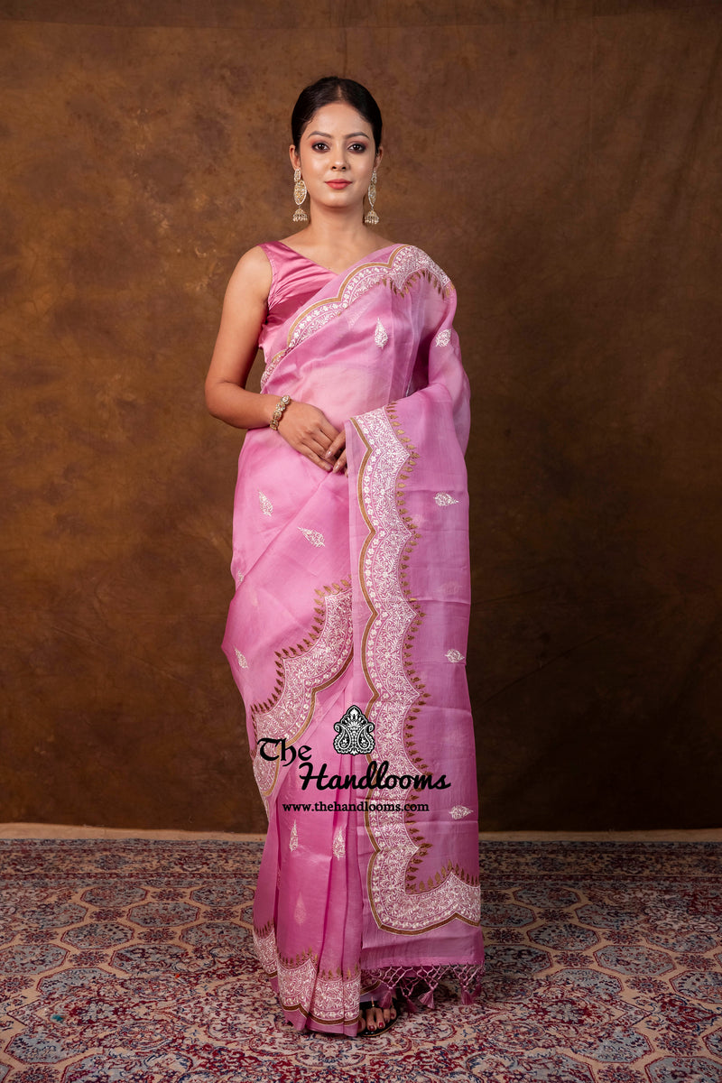 Pure Organza Chikankari Handloom Banarasi Saree