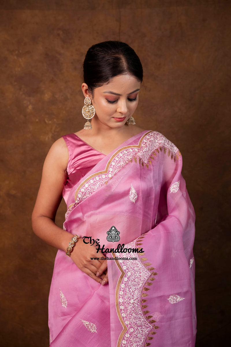 Pure Organza Chikankari Handloom Banarasi Saree