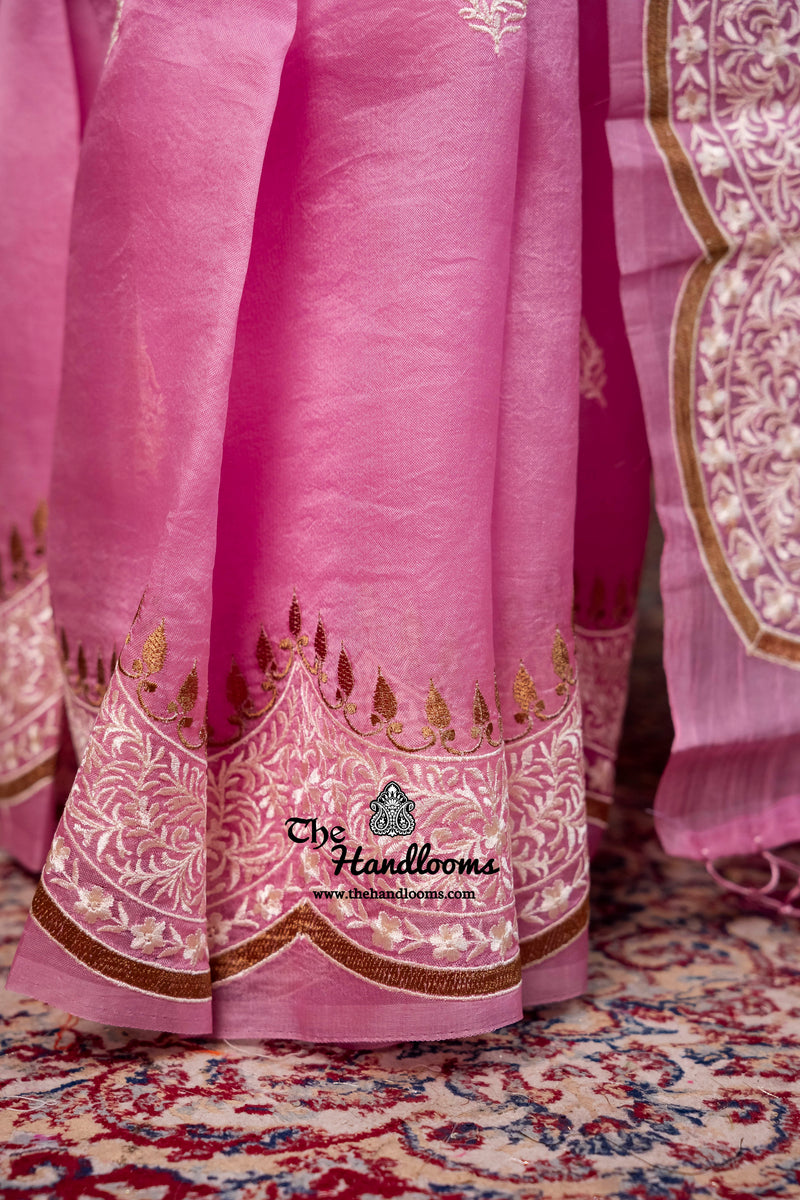 Pure Organza Chikankari Handloom Banarasi Saree