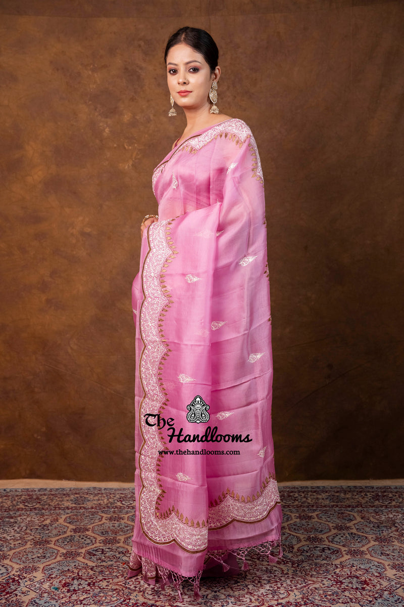 Pure Organza Chikankari Handloom Banarasi Saree