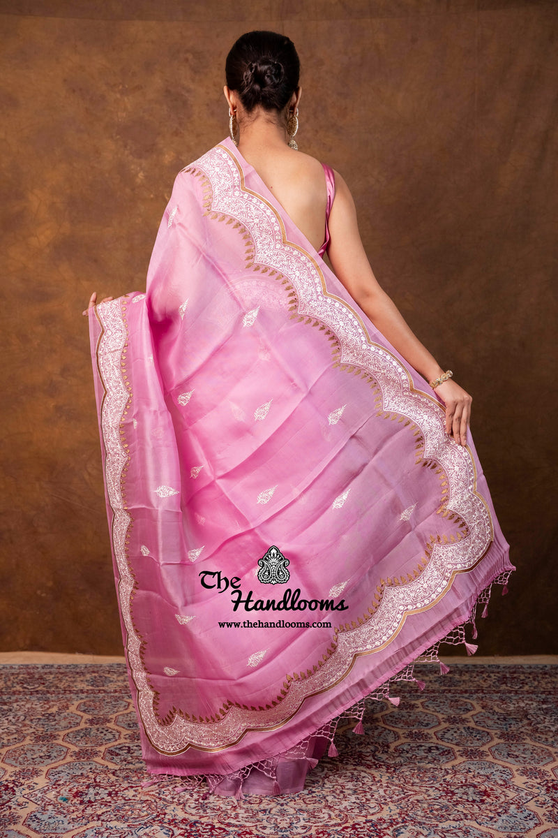 Pure Organza Chikankari Handloom Banarasi Saree