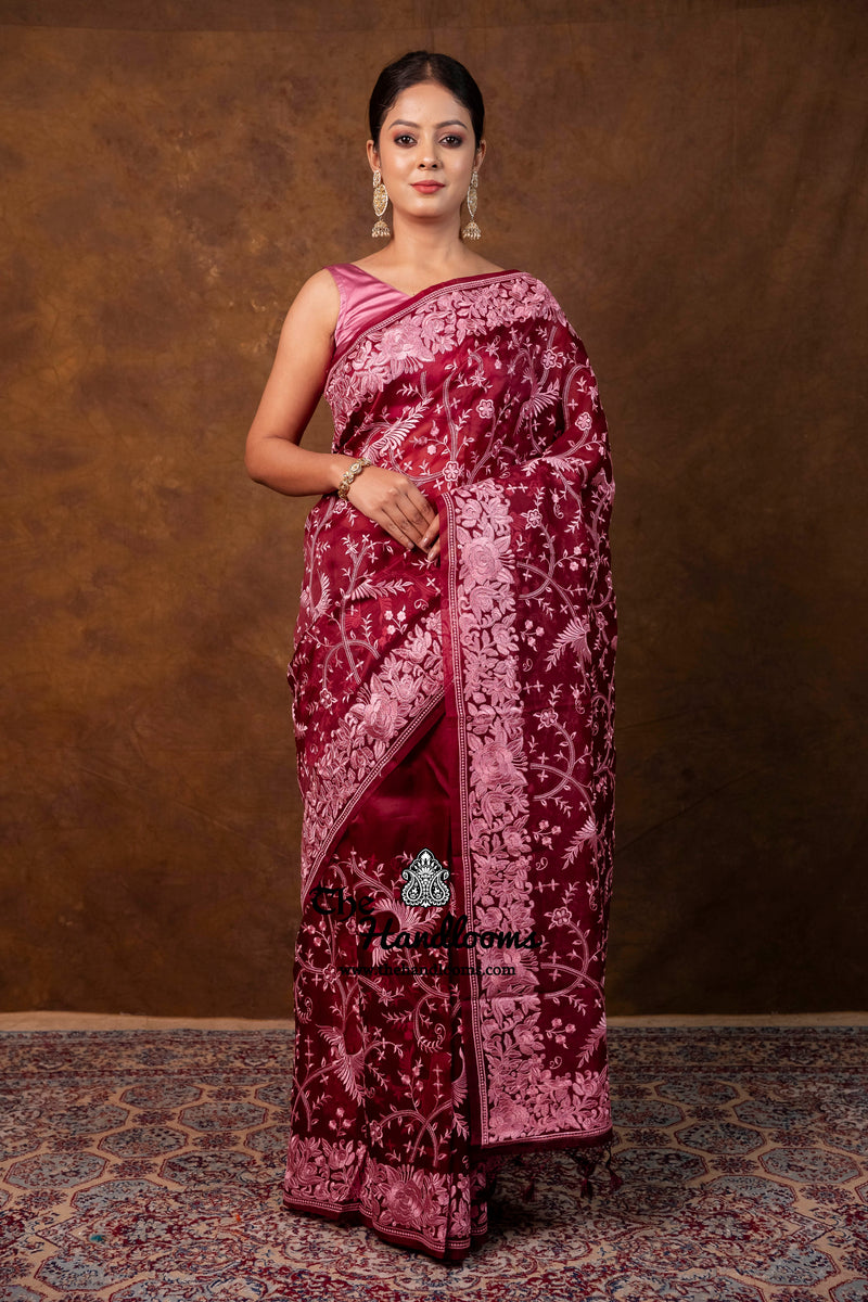 Pure Organza Chikankari Handloom Banarasi Saree