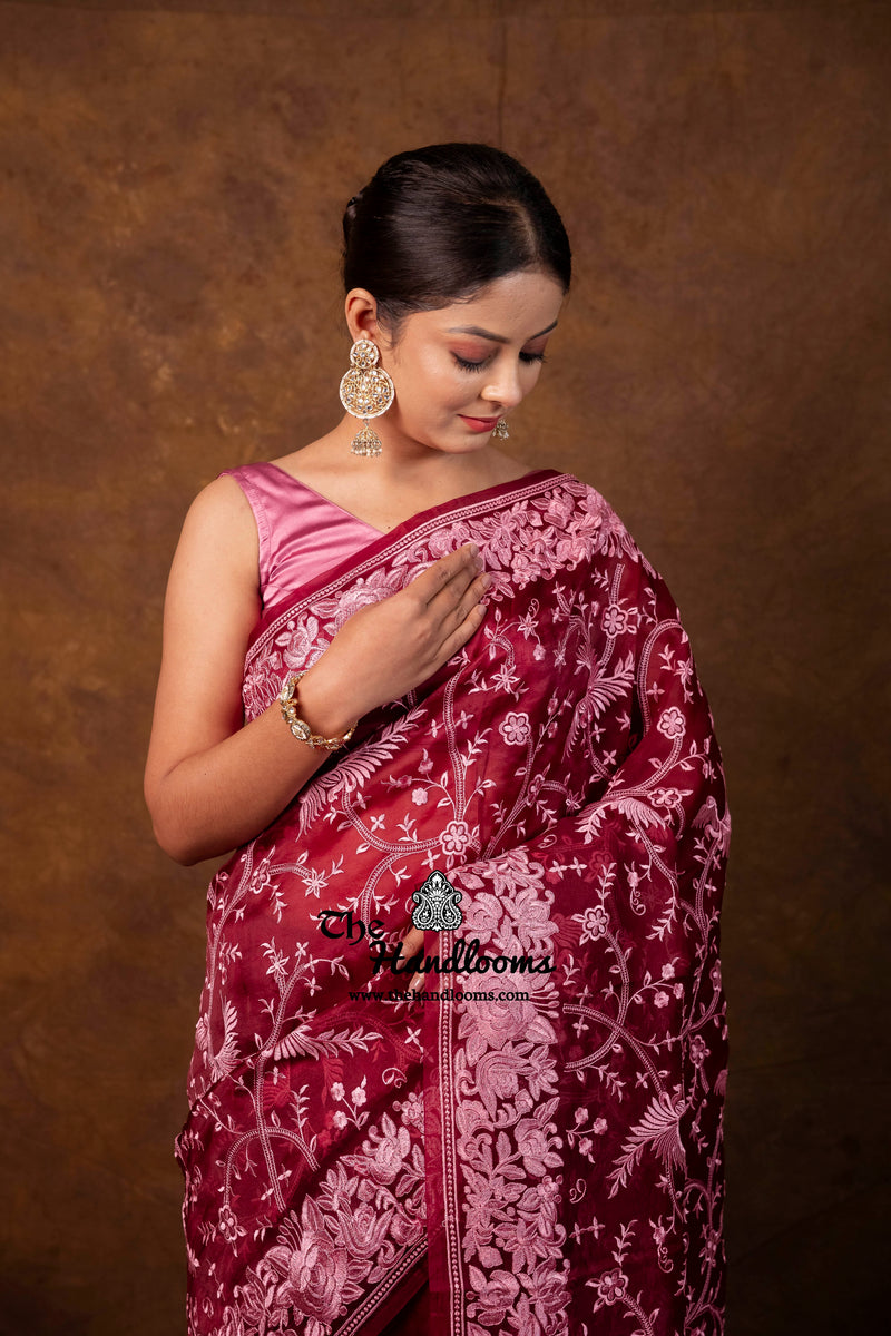 Pure Organza Chikankari Handloom Banarasi Saree