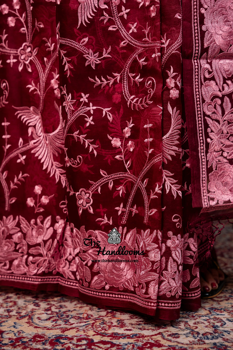 Pure Organza Chikankari Handloom Banarasi Saree