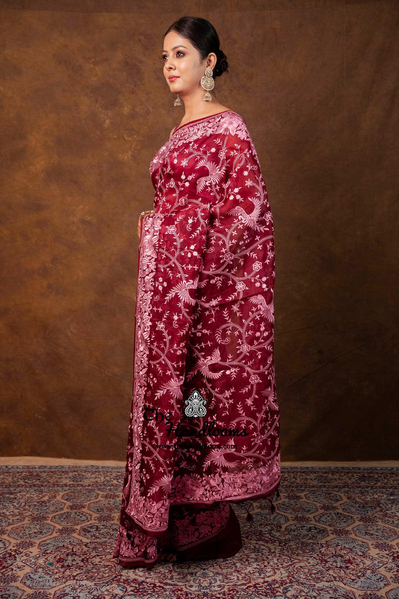 Pure Organza Chikankari Handloom Banarasi Saree