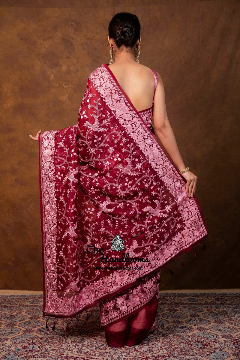 Pure Organza Chikankari Handloom Banarasi Saree