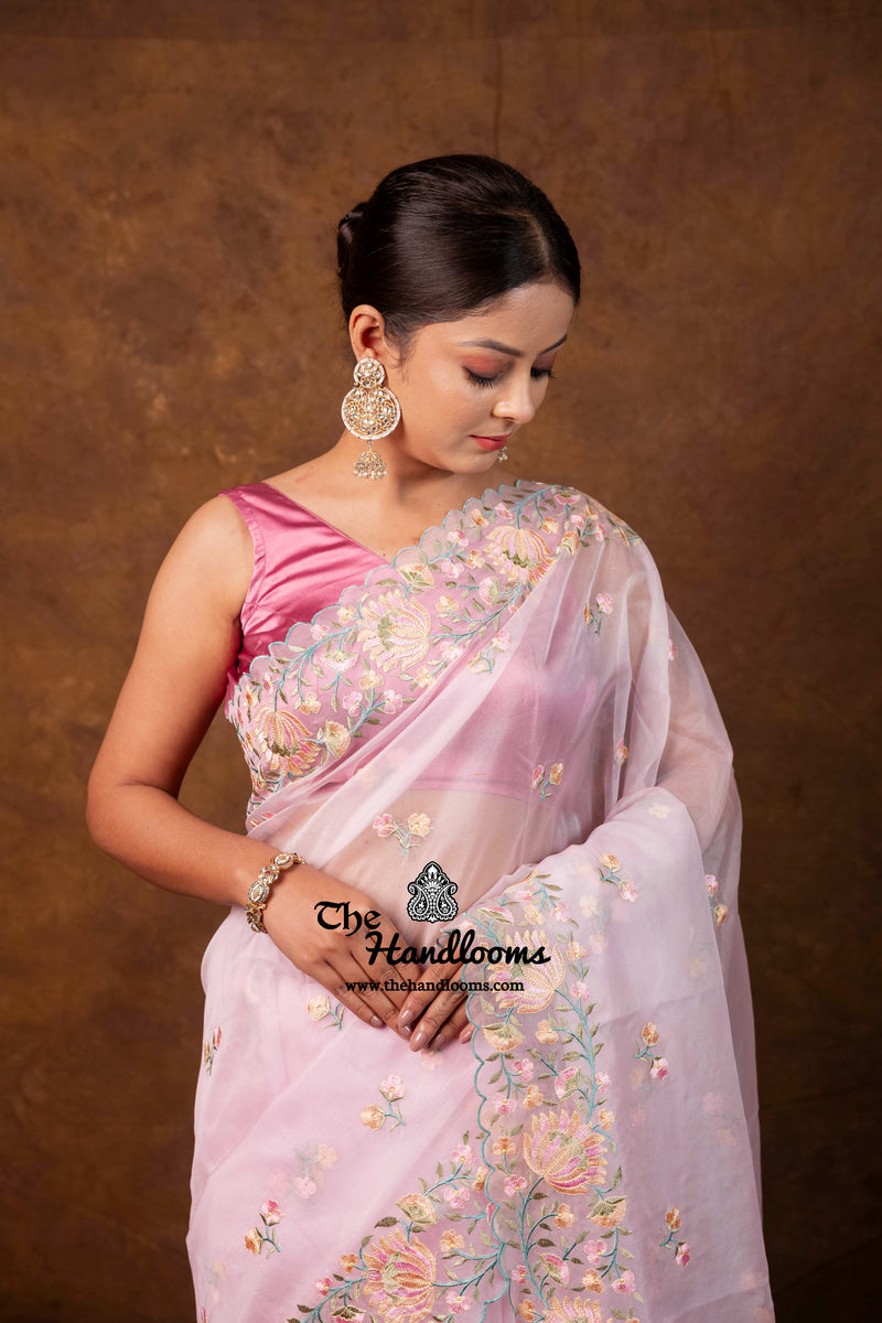 Pure Organza Chikankari Handloom Banarasi Saree