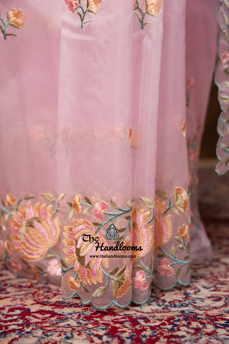 Pure Organza Chikankari Handloom Banarasi Saree