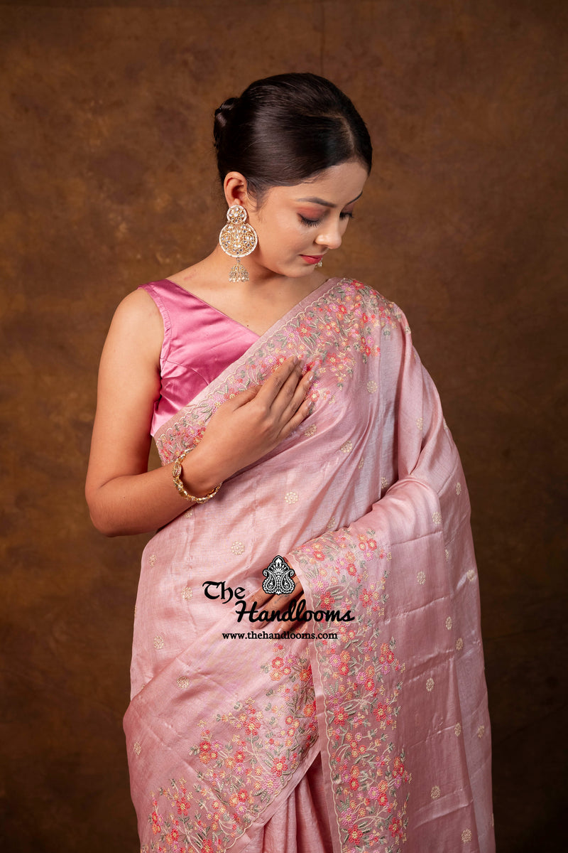 Tussar Silk Handloom Banarasi Saree With Chikankari