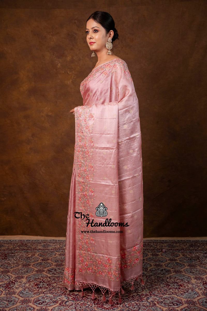 Tussar Silk Handloom Banarasi Saree With Chikankari