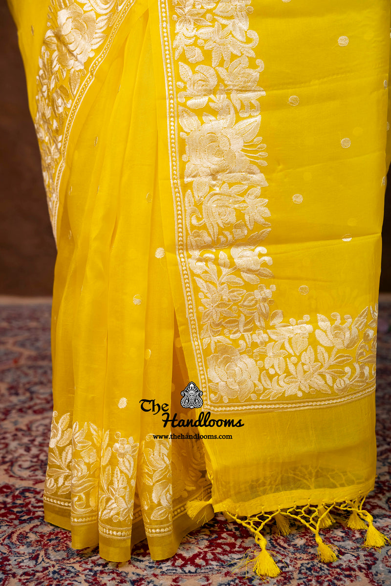 Pure Organza Chikankari Handloom Banarasi Saree