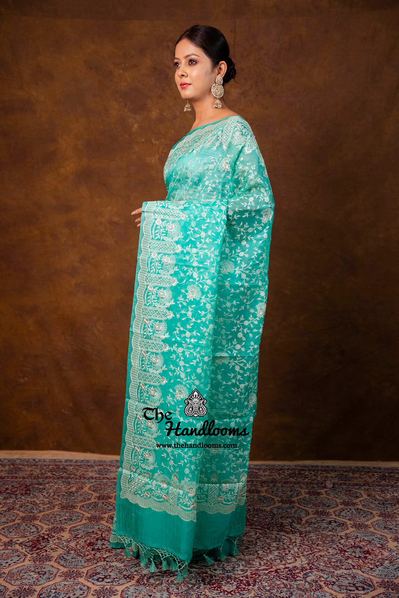 Pure Organza Chikankari Handloom Banarasi Saree