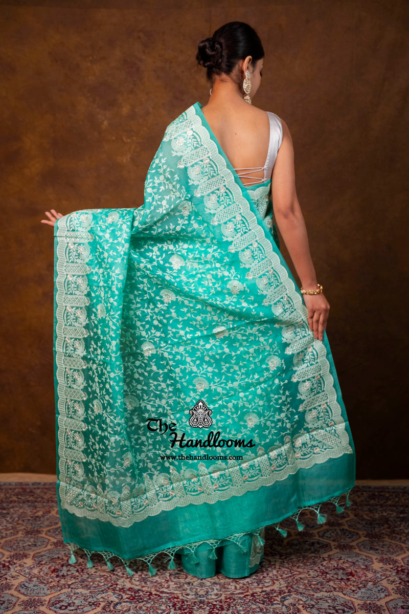 Pure Organza Chikankari Handloom Banarasi Saree