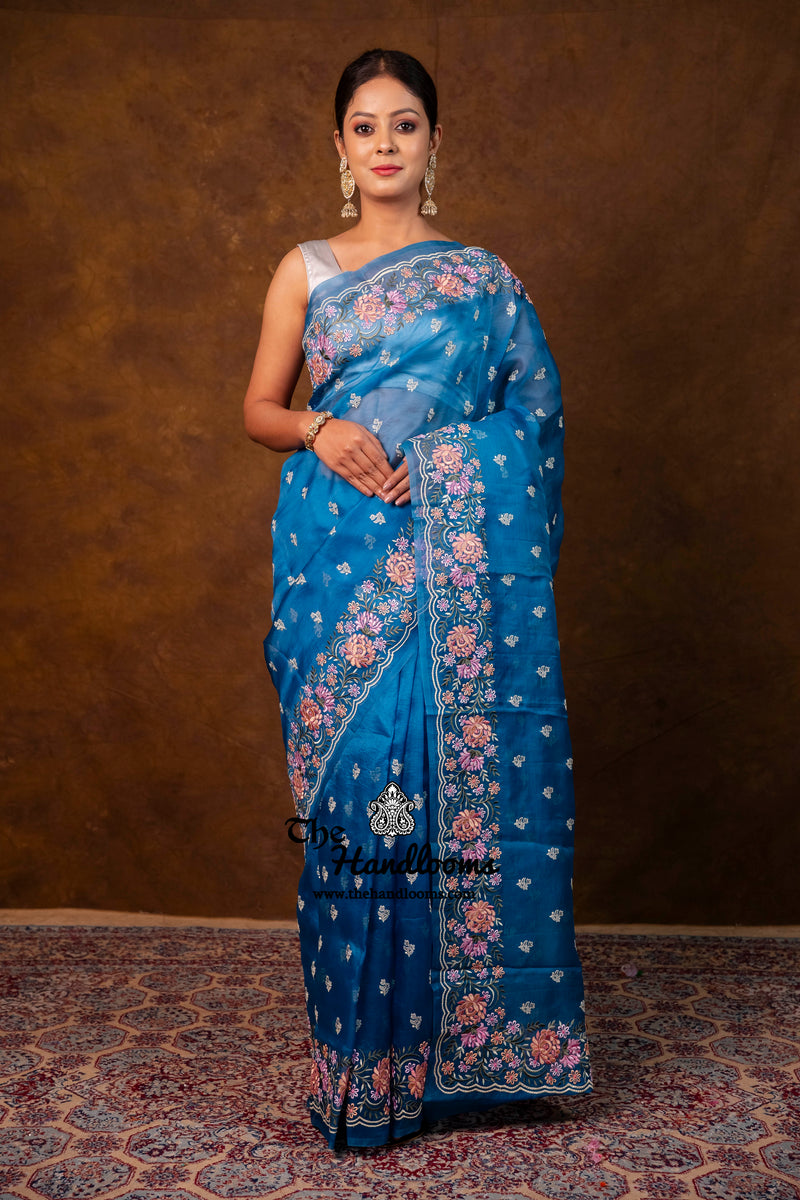 Pure Organza Chikankari Handloom Banarasi Saree