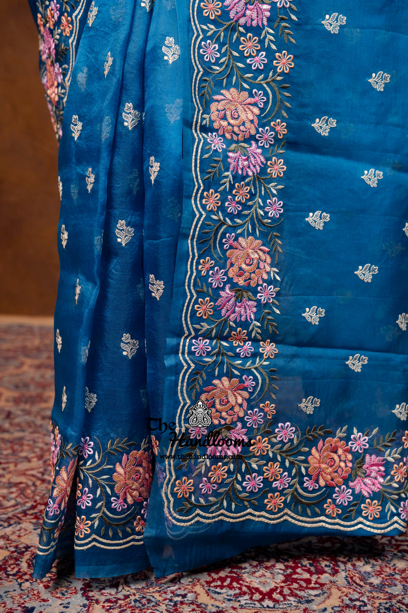 Pure Organza Chikankari Handloom Banarasi Saree