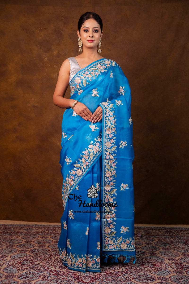 Pure Organza Chikankari Handloom Banarasi Saree