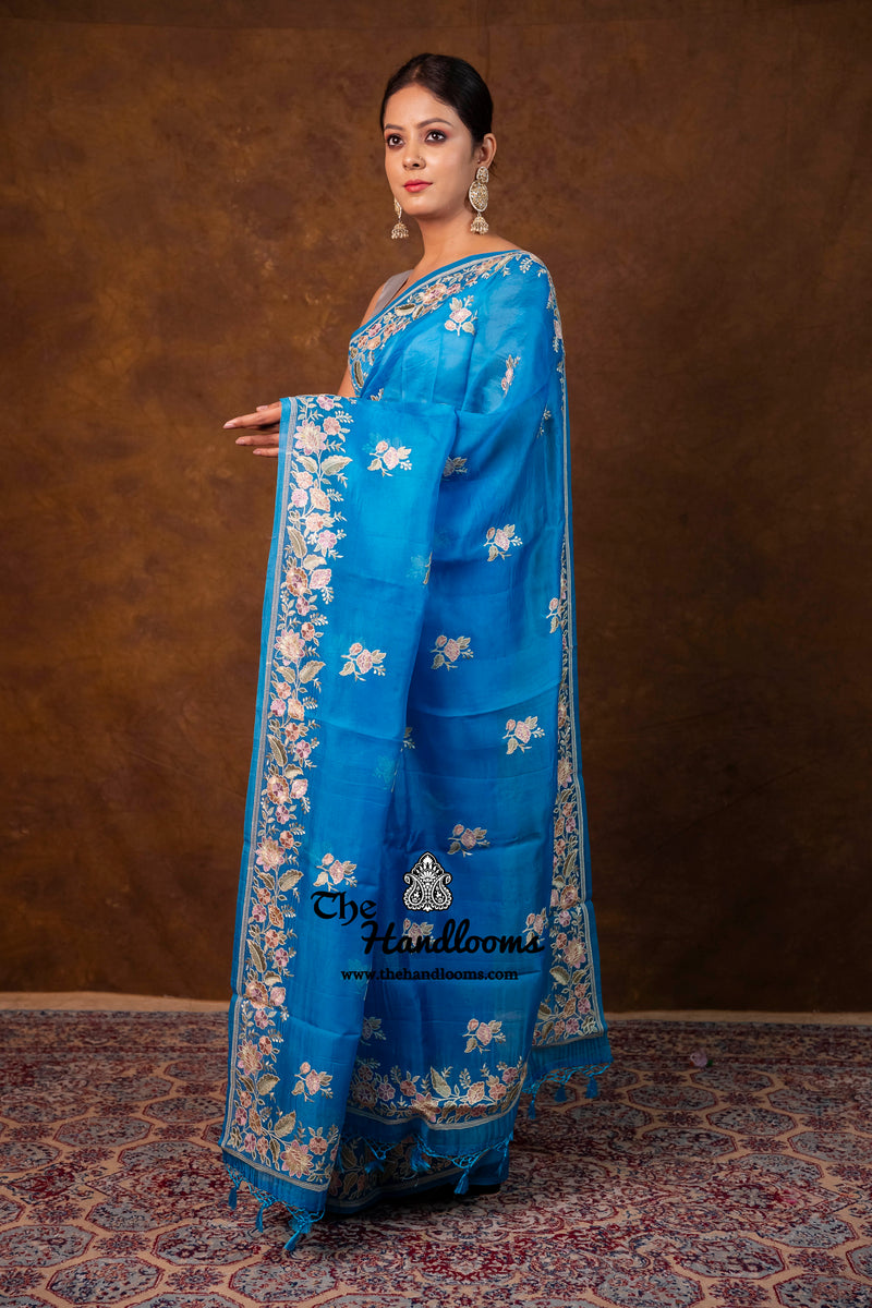 Pure Organza Chikankari Handloom Banarasi Saree