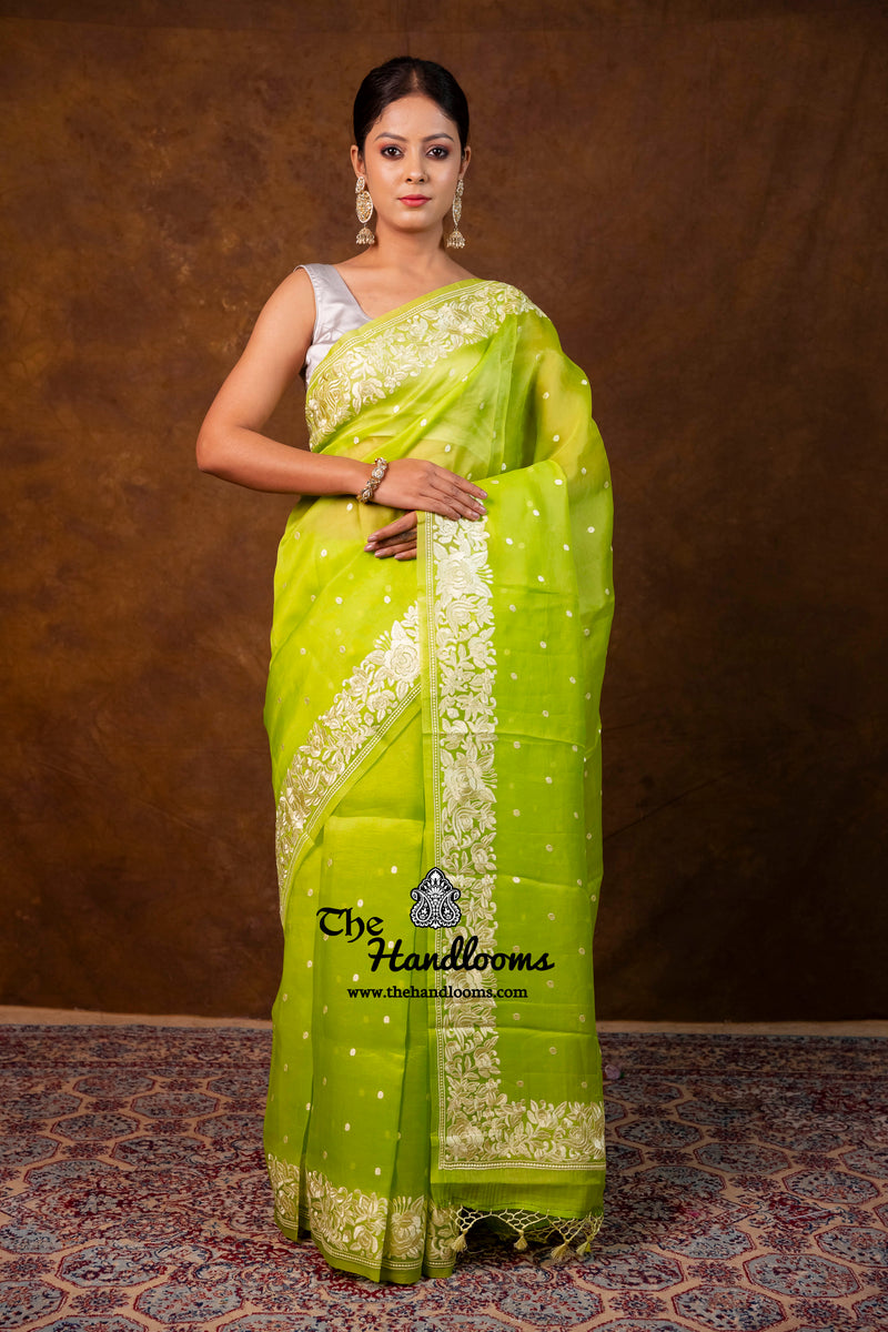 Pure Organza Chikankari Handloom Banarasi Saree