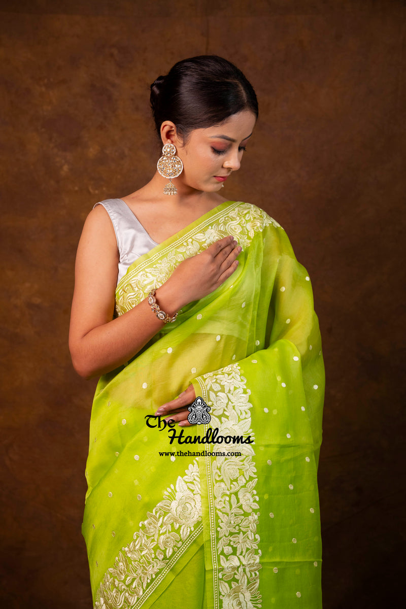 Pure Organza Chikankari Handloom Banarasi Saree