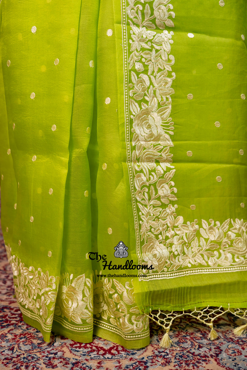 Pure Organza Chikankari Handloom Banarasi Saree