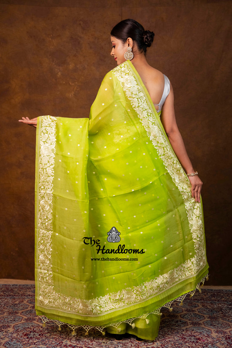 Pure Organza Chikankari Handloom Banarasi Saree