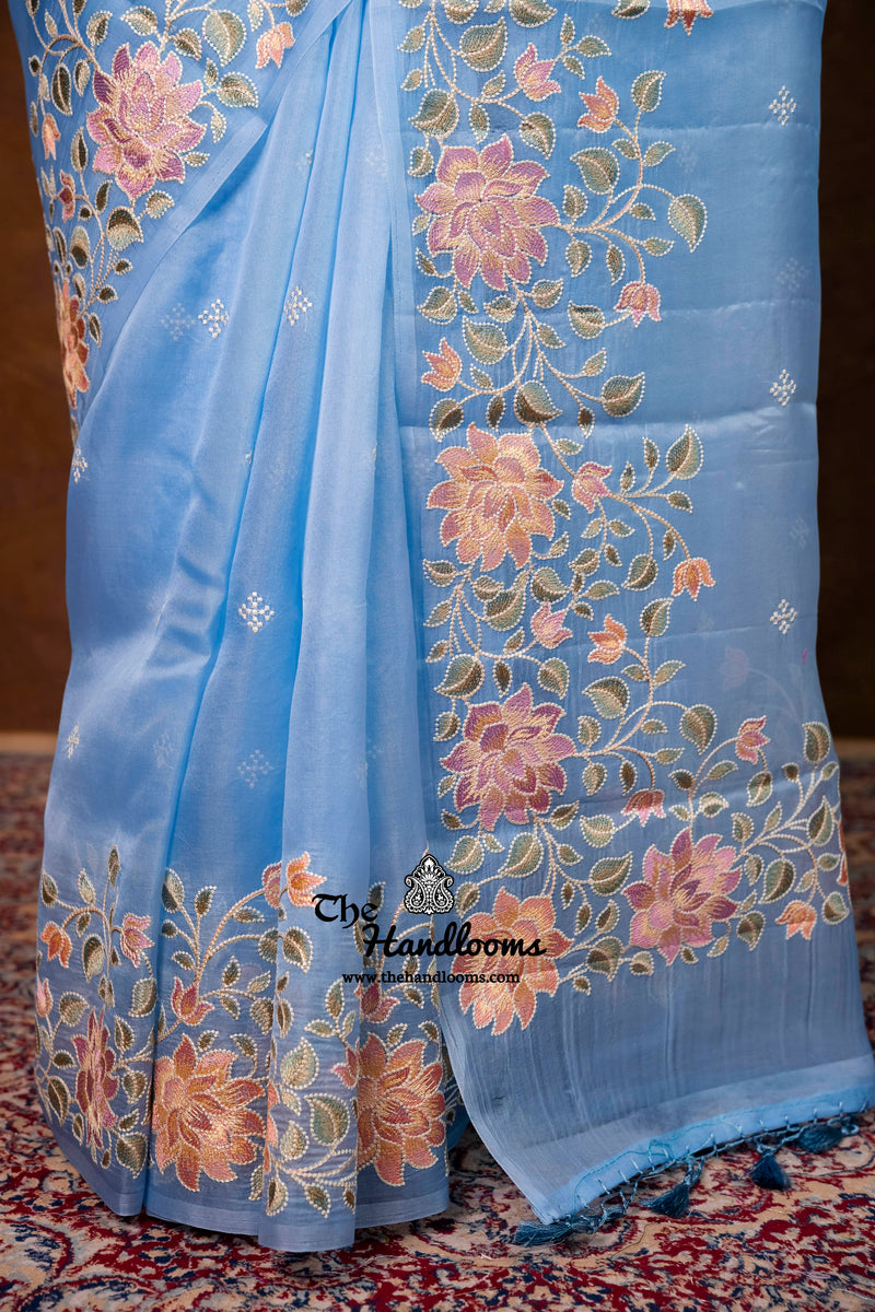 Pure Organza Chikankari Handloom Banarasi Saree