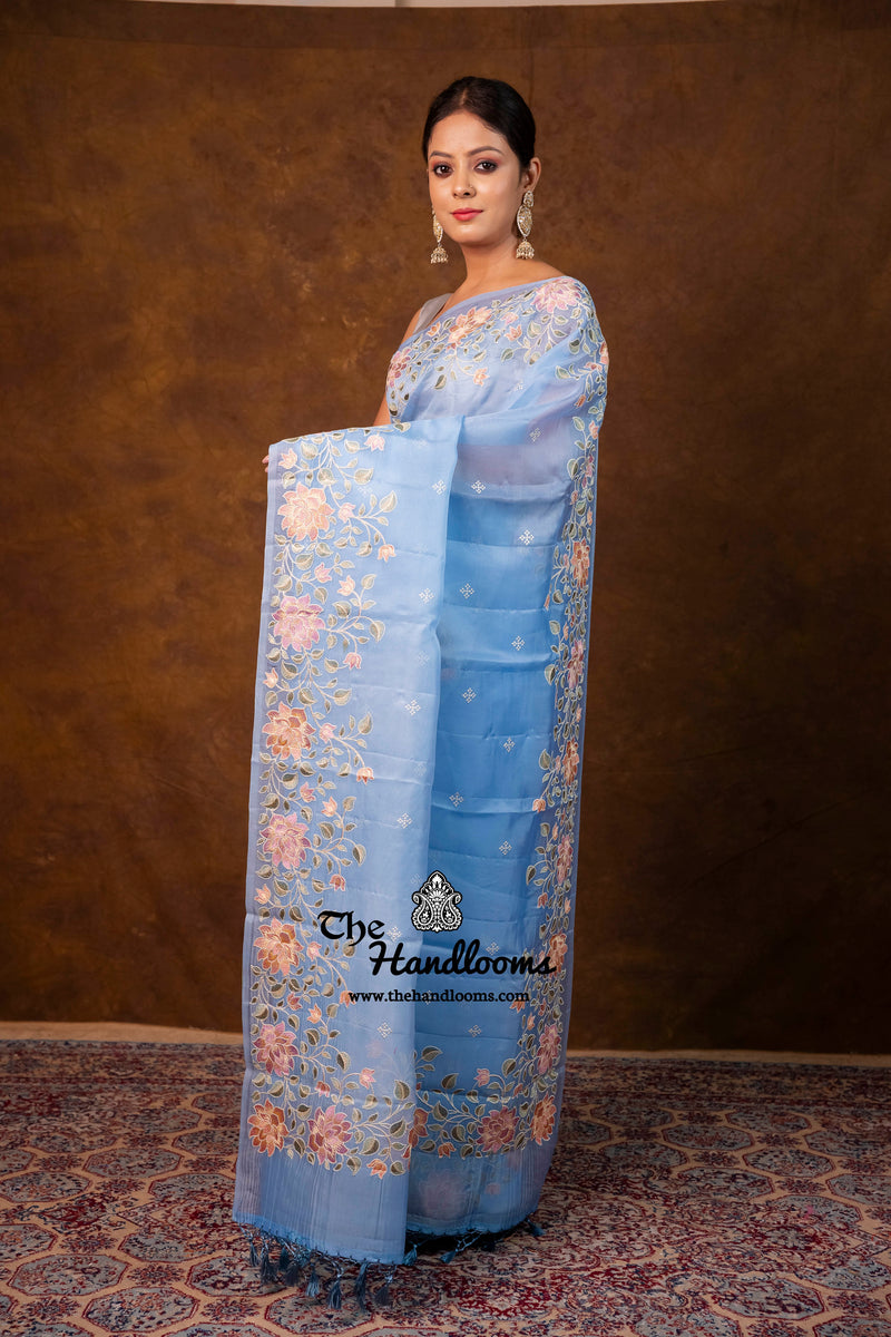 Pure Organza Chikankari Handloom Banarasi Saree