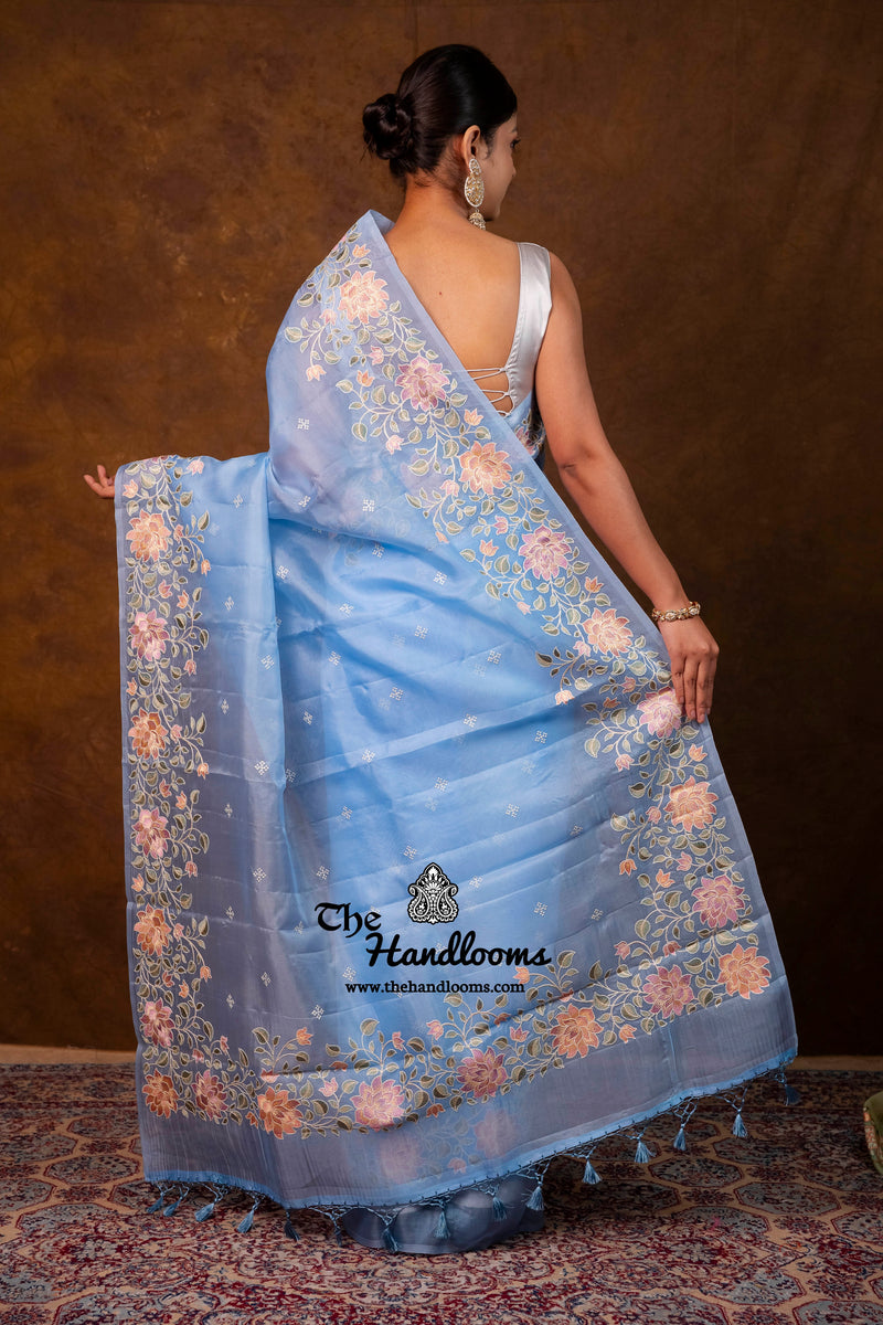 Pure Organza Chikankari Handloom Banarasi Saree