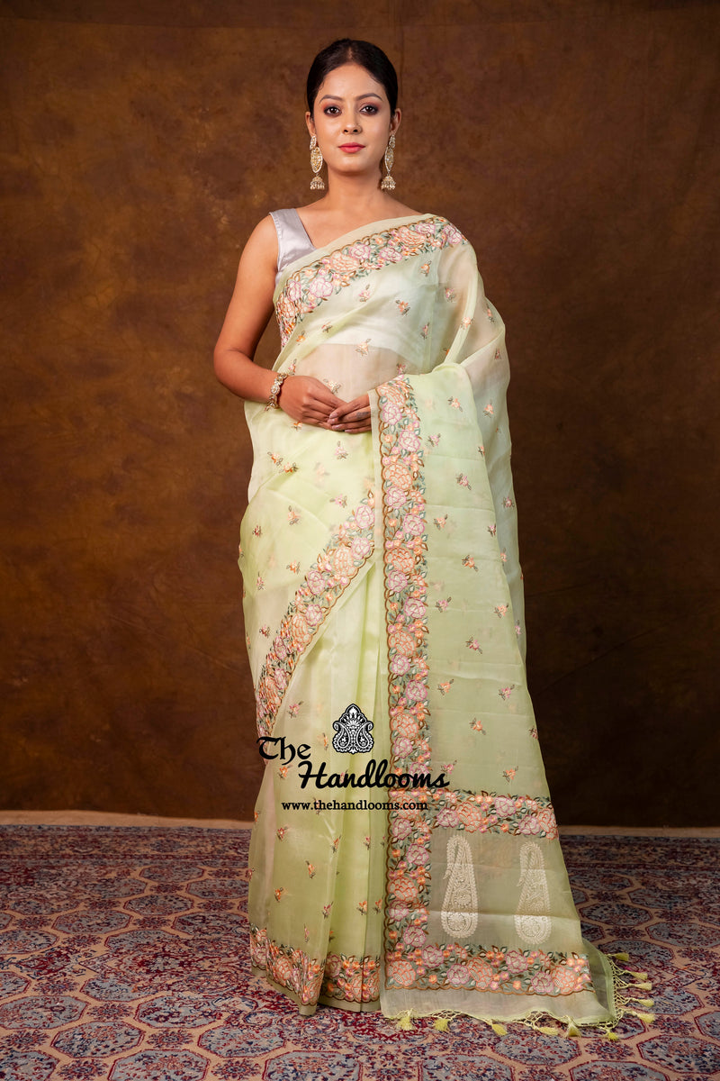 Pure Organza Chikankari Handloom Banarasi Saree