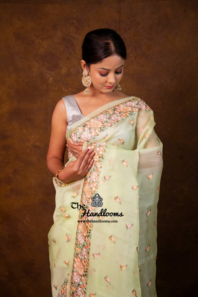 Pure Organza Chikankari Handloom Banarasi Saree