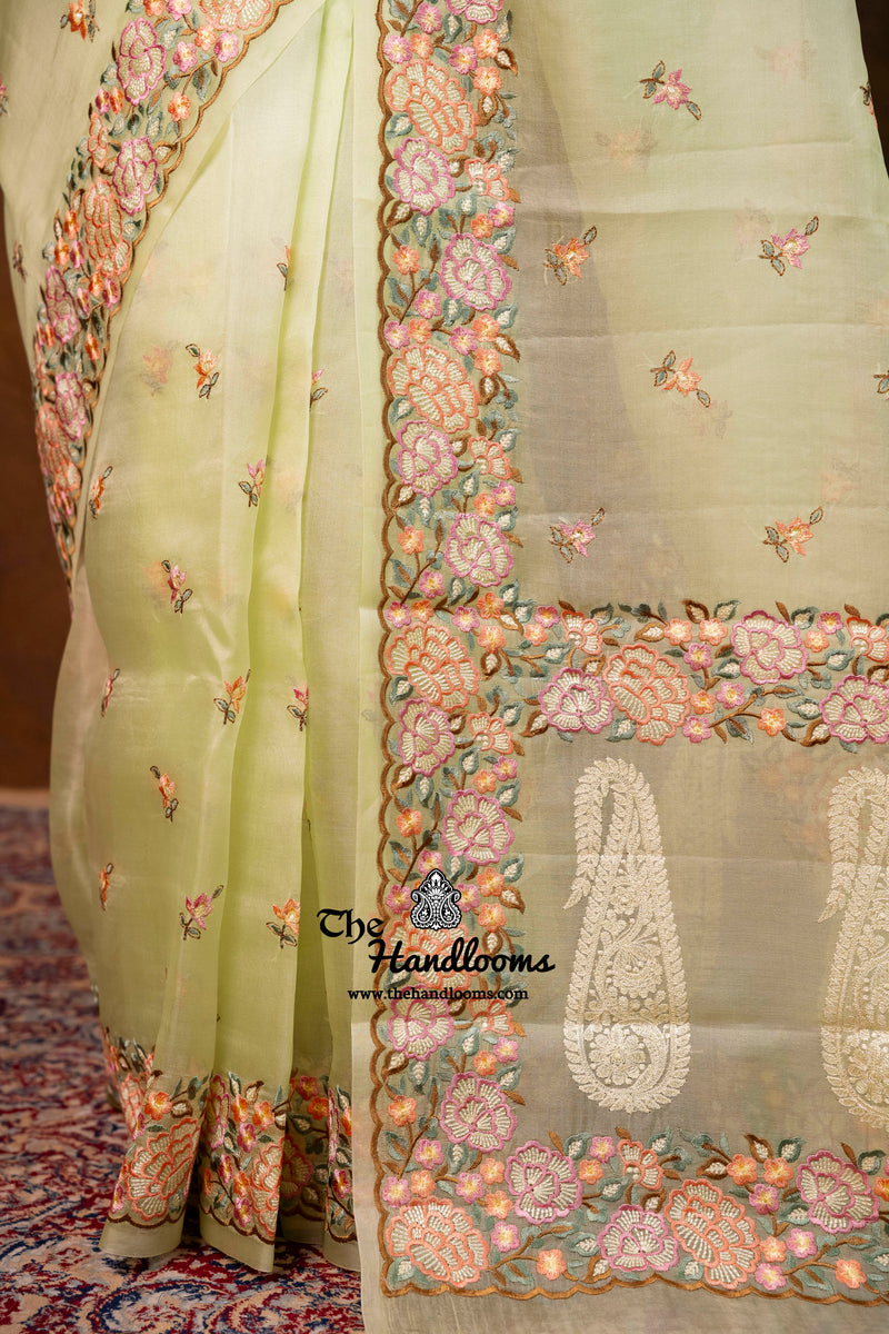 Pure Organza Chikankari Handloom Banarasi Saree
