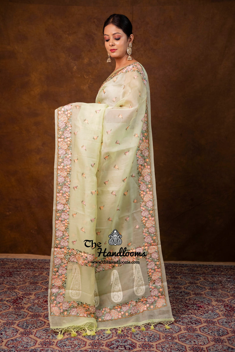 Pure Organza Chikankari Handloom Banarasi Saree