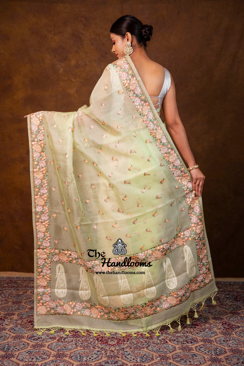 Pure Organza Chikankari Handloom Banarasi Saree