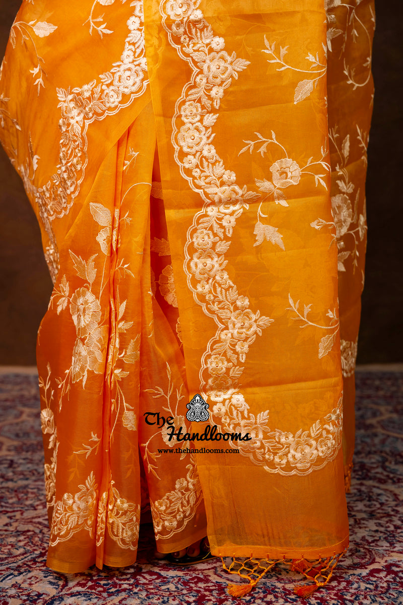 Pure Organza Chikankari Handloom Banarasi Saree