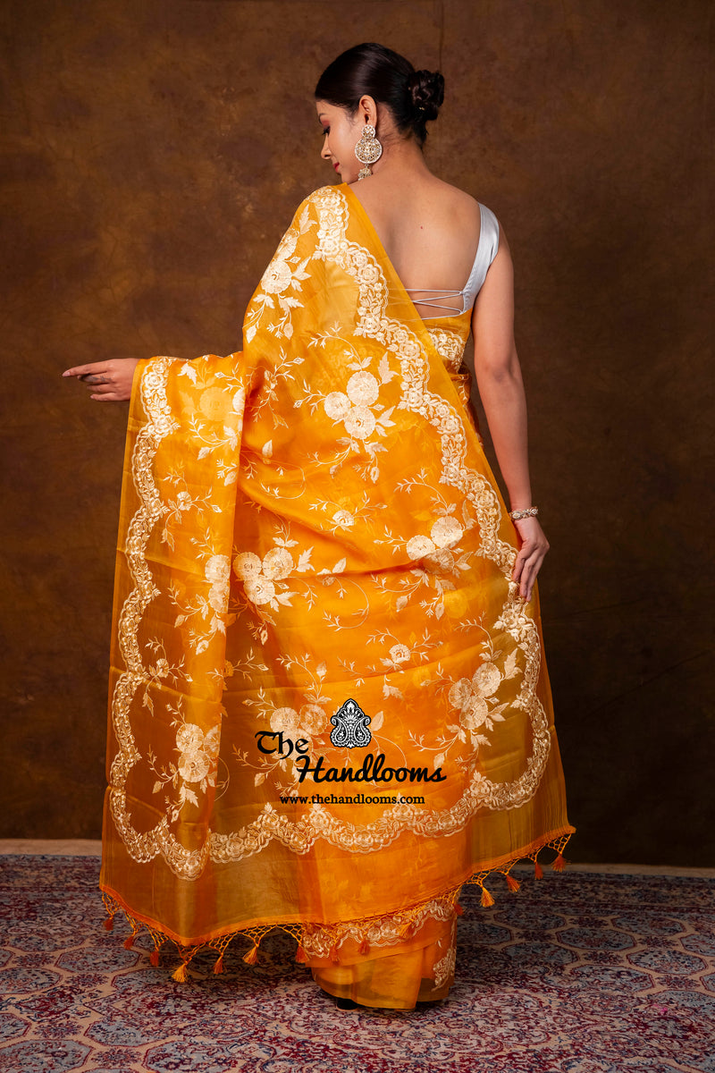 Pure Organza Chikankari Handloom Banarasi Saree