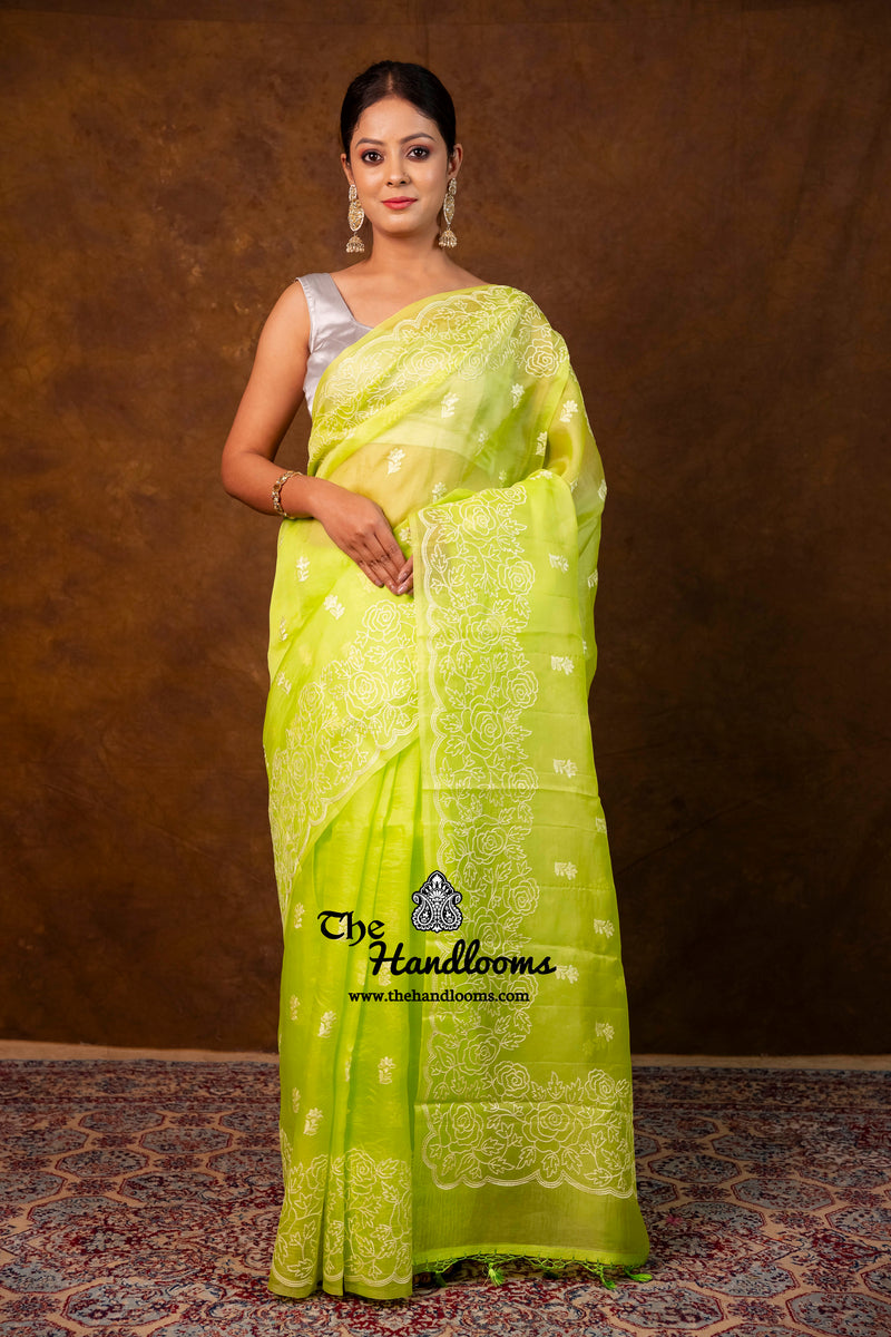 Pure Organza Chikankari Handloom Banarasi Saree
