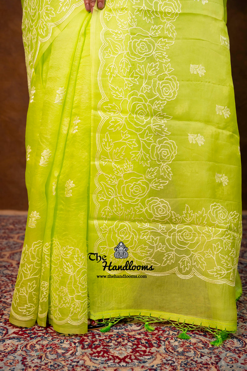 Pure Organza Chikankari Handloom Banarasi Saree