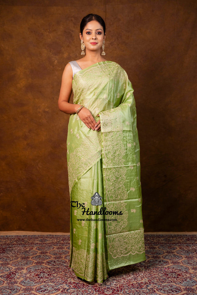 Tussar Silk Handloom Banarasi Saree With Chikankari