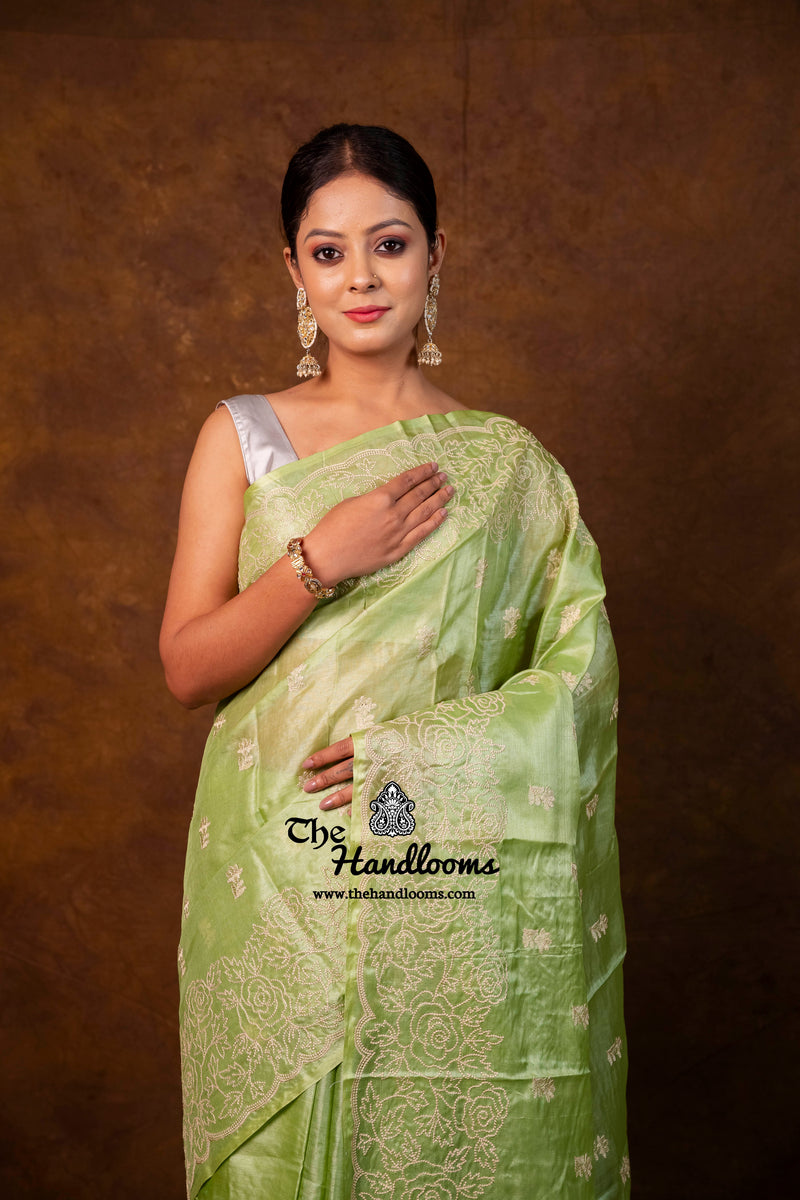 Tussar Silk Handloom Banarasi Saree With Chikankari