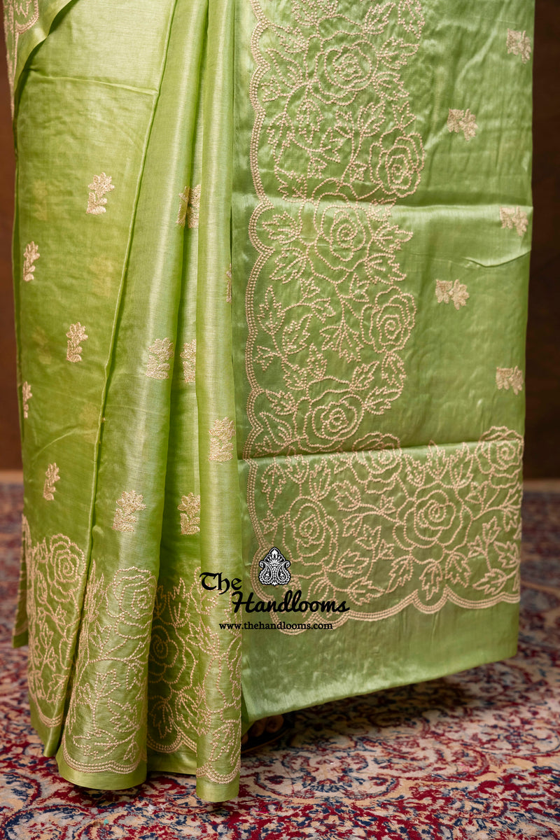 Tussar Silk Handloom Banarasi Saree With Chikankari