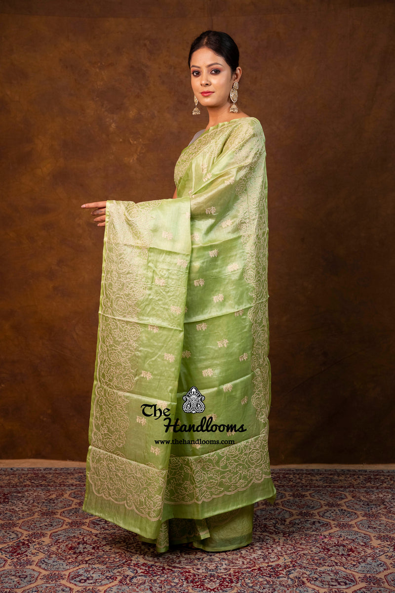 Tussar Silk Handloom Banarasi Saree With Chikankari