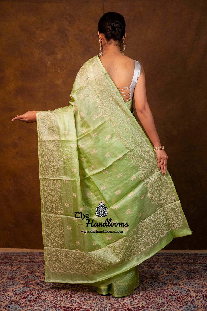 Tussar Silk Handloom Banarasi Saree With Chikankari