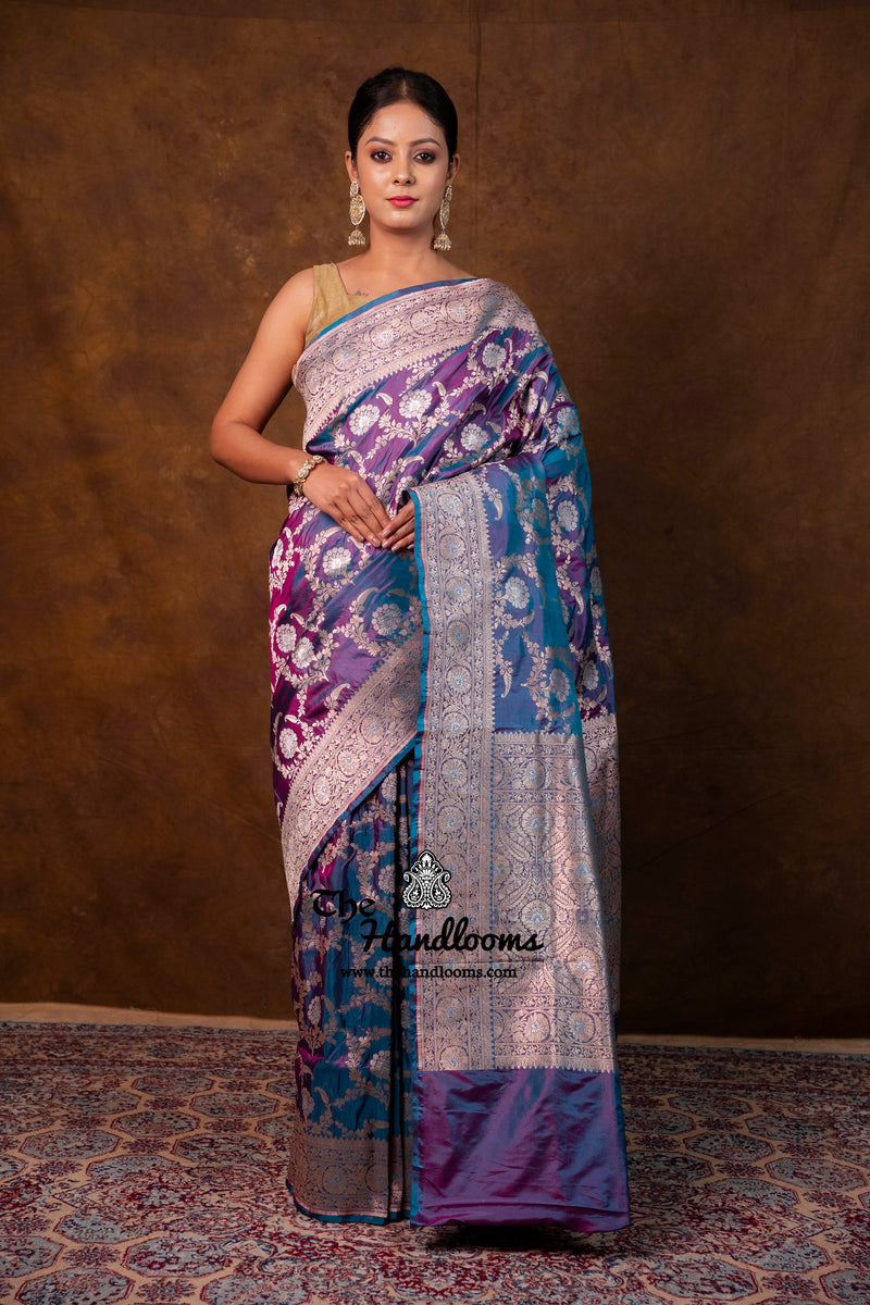 Pure Katan Silk Banarasi Handloom Saree - All Over Sona Roopa Jaal Work - The Handlooms