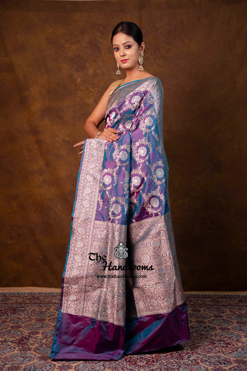 Pure Katan Silk Banarasi Handloom Saree - All Over Sona Roopa Jaal Work - The Handlooms
